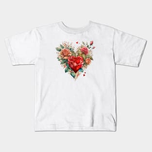 Heart Shaped Bouquet of Rose Flowers Kids T-Shirt